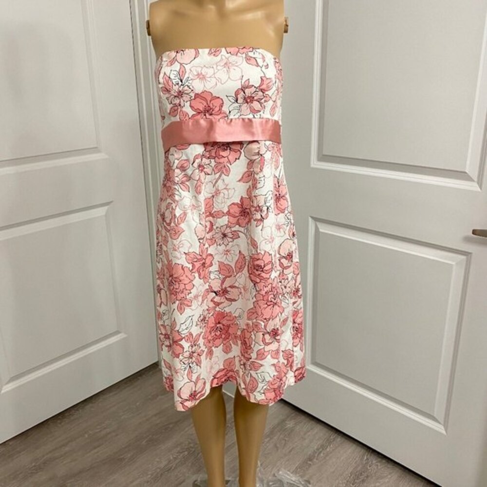 Floral Strapless Dress. Pink/White. Medium. Special Occasion. Wedding. Party.